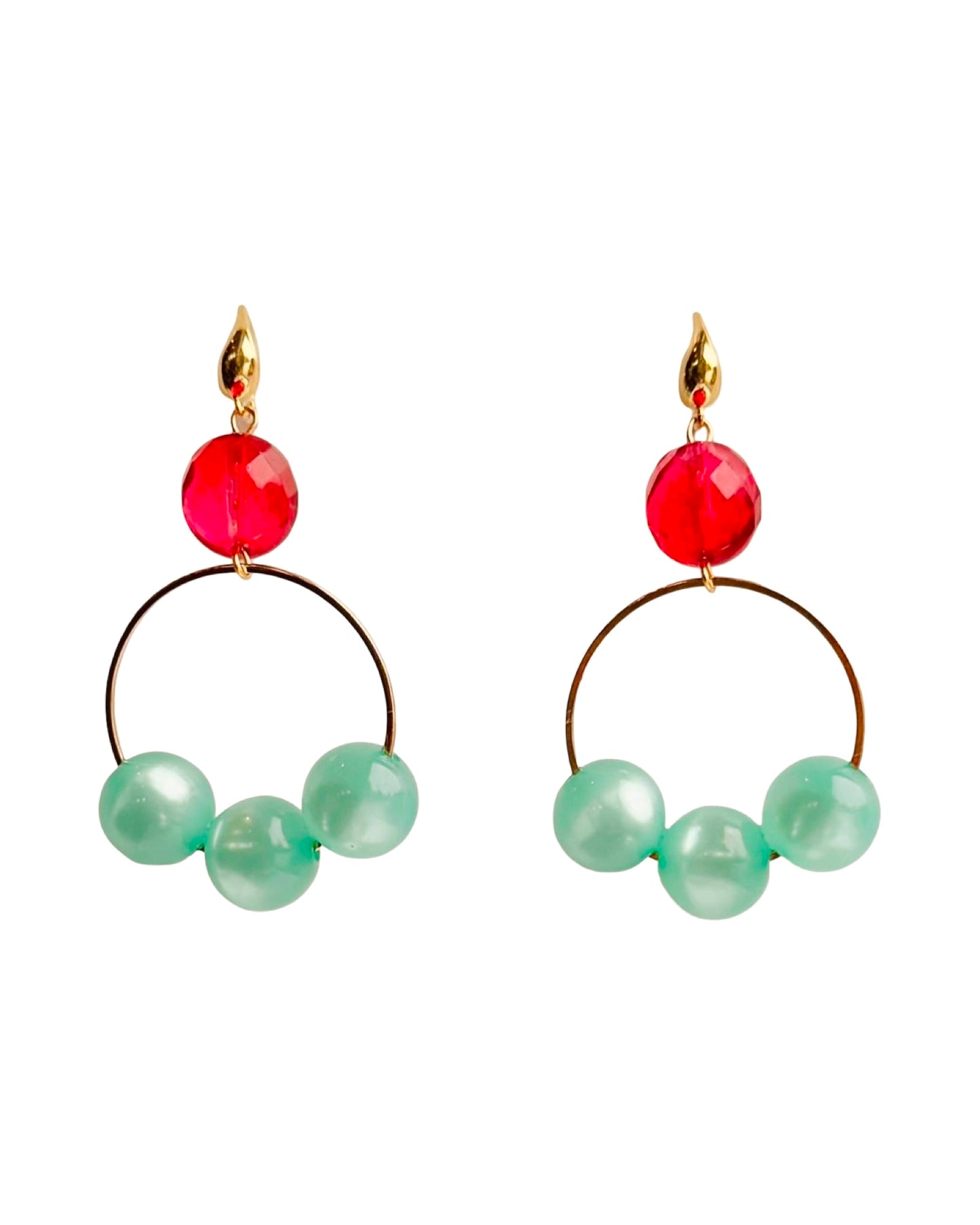 Cherie Strawberry + Peppermint Crystal Drop Hoop Earrings