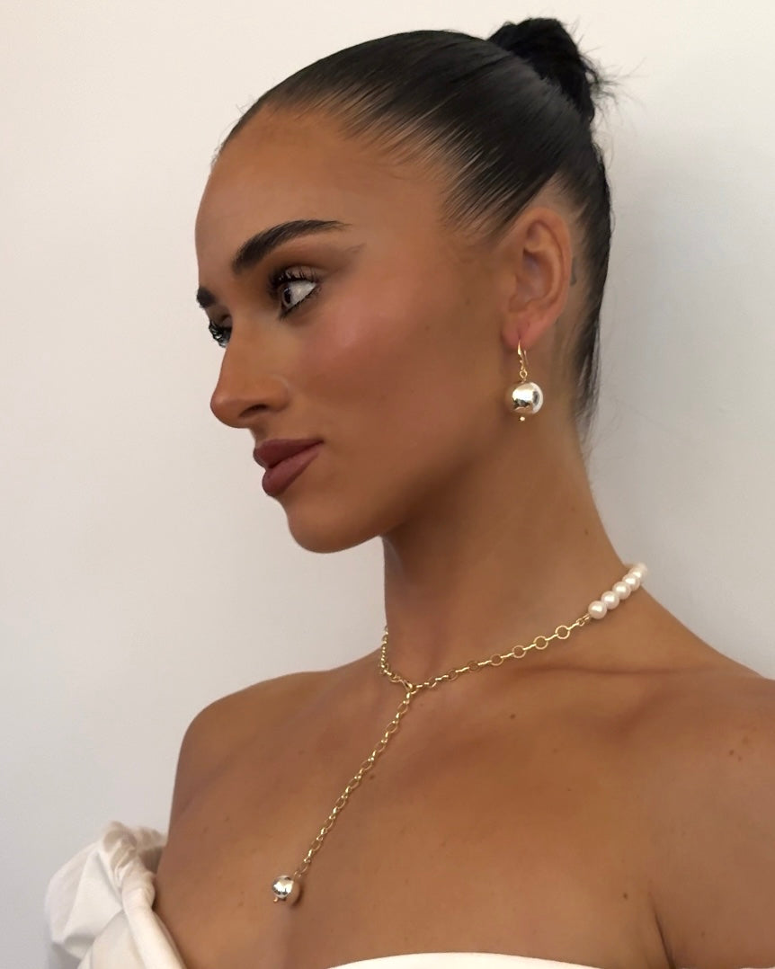 Gianna | Crystal Pearl, Silver Ball & Gold Chain Necklace