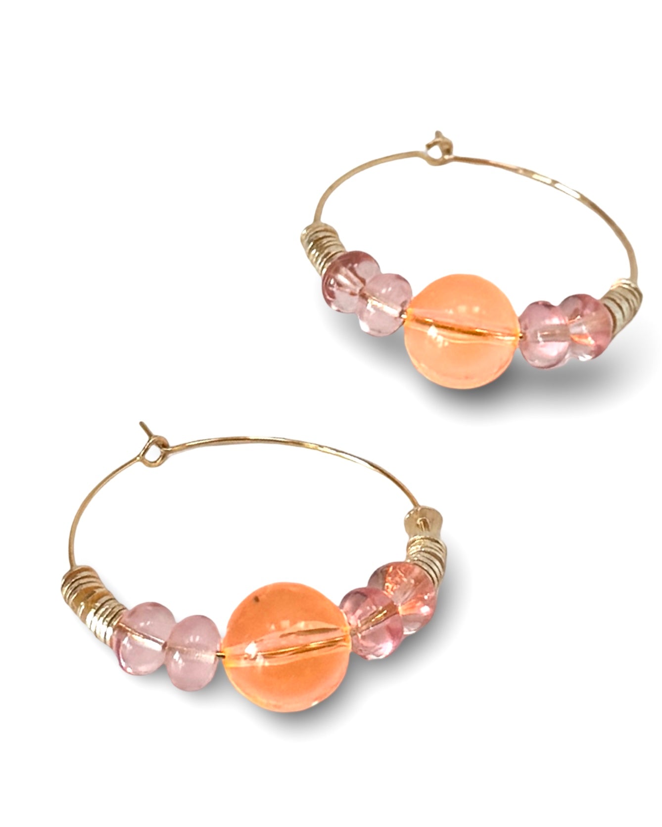 Fern vintage neon apricot crystal gold hoops