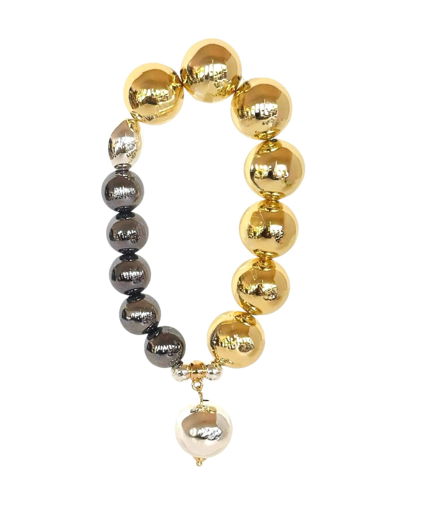 Sunbeam gold, cobalt, silver drop charm bracelet