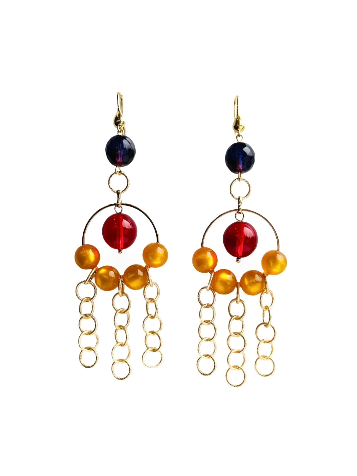 Lou Lou cherry red, amber + crystal fringe drop earrings