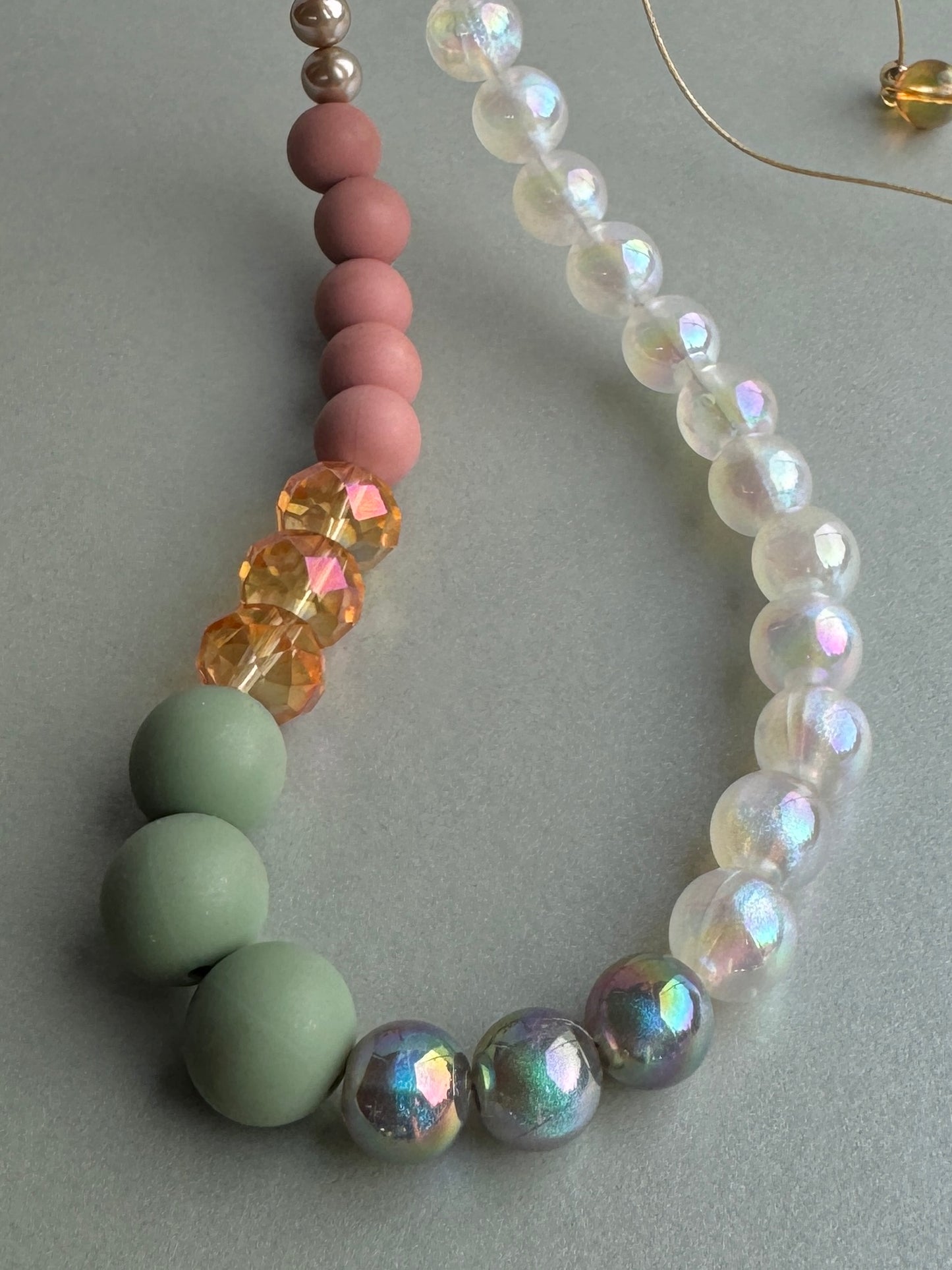 Olive, dusty pink crystal crush multi wear necklace