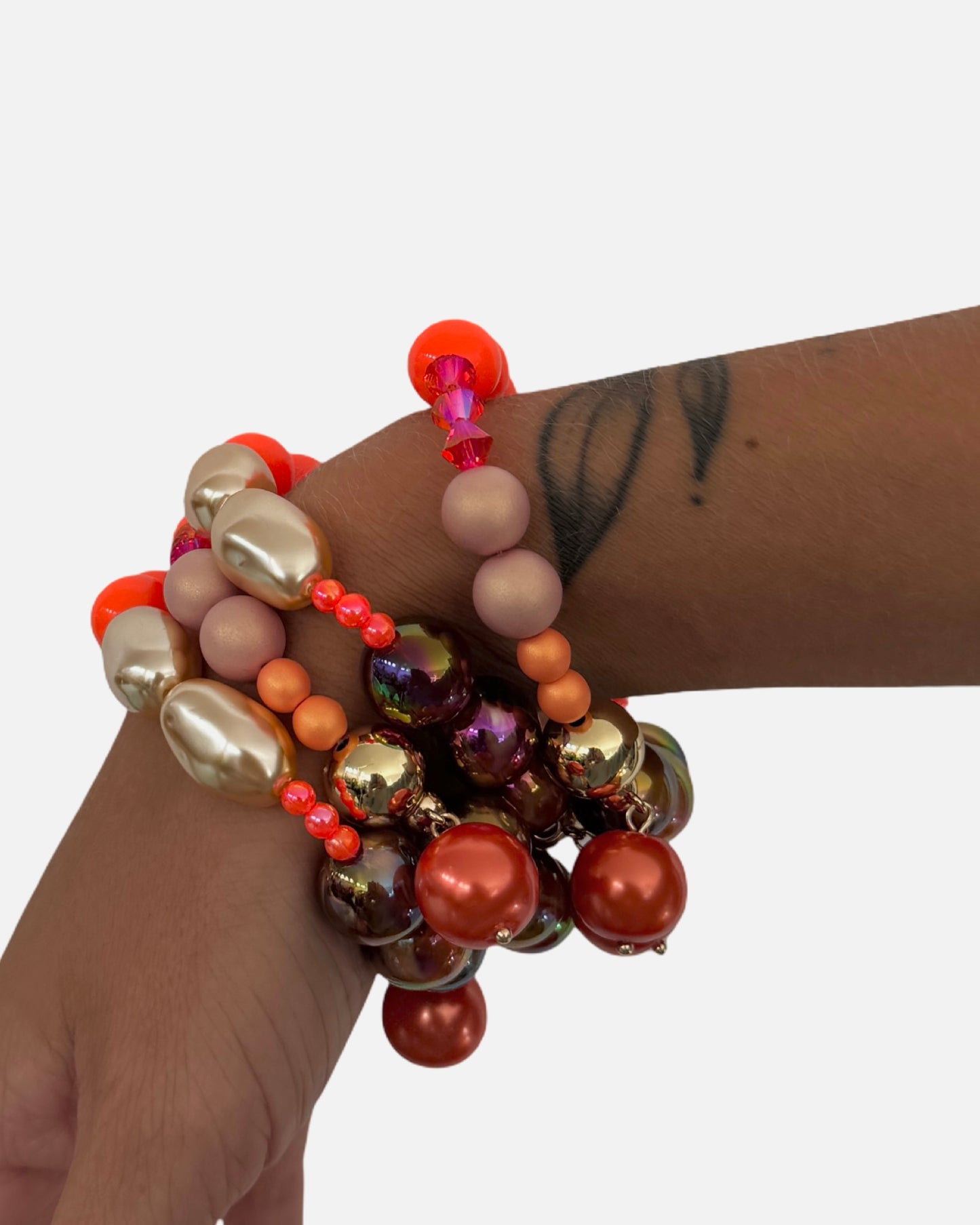 Caramel orange crunch beaded bracelet, orange crystal pearl charm