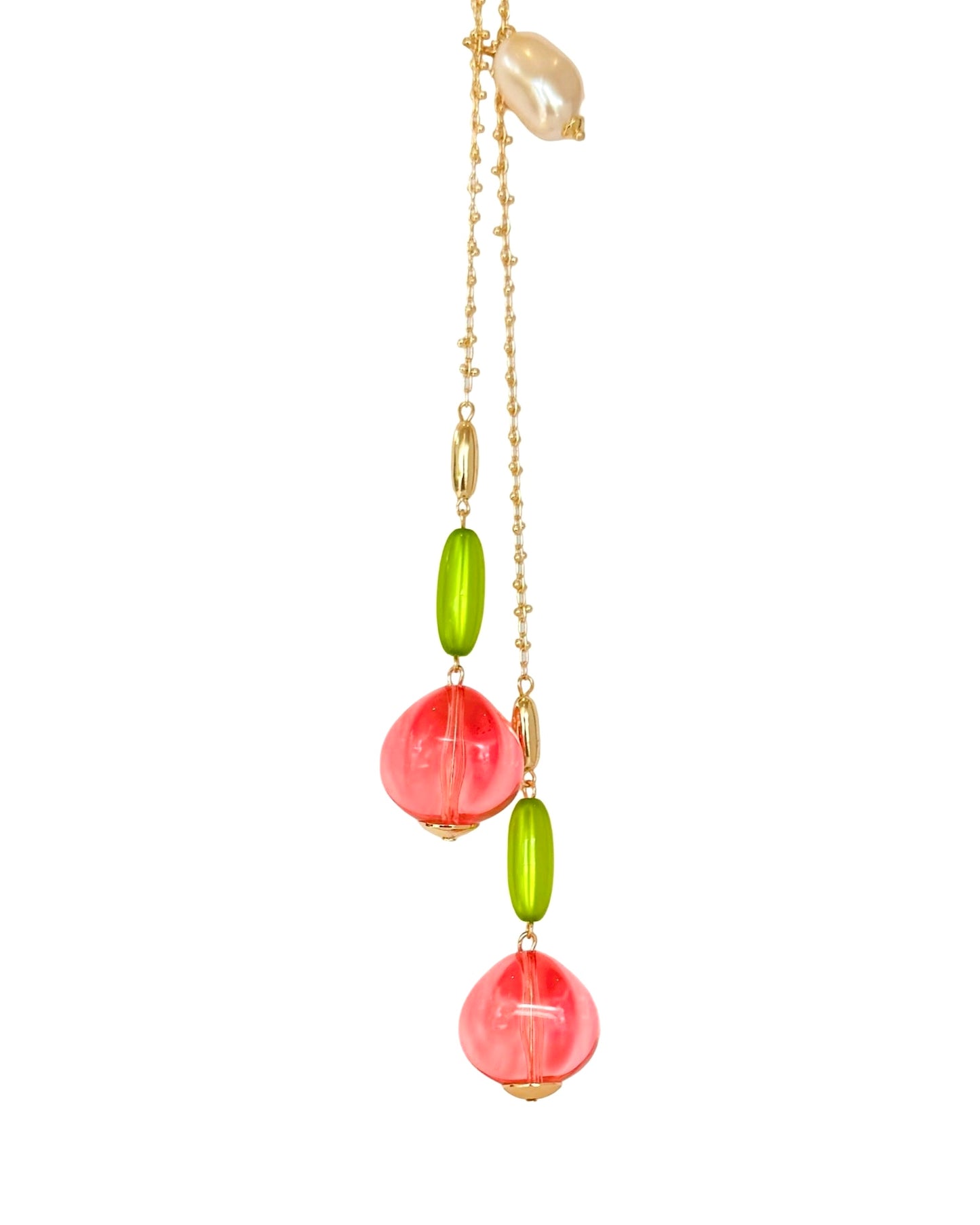 Lolita peachy pink vintage, gold long drop necklace