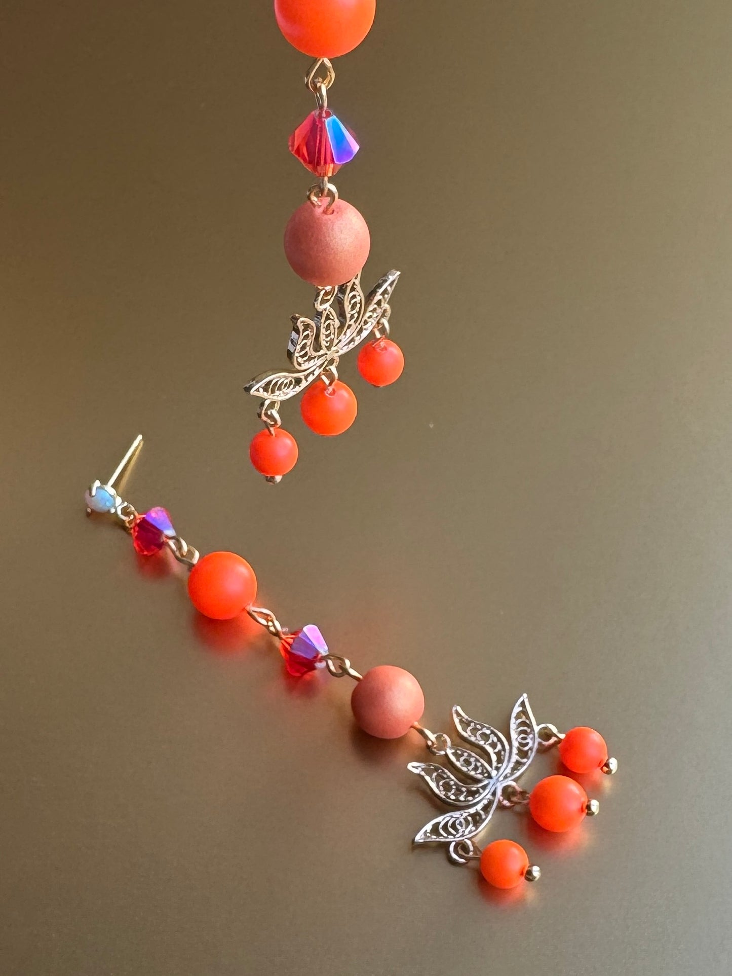 Juniper orange crush crystal opal drop earrings