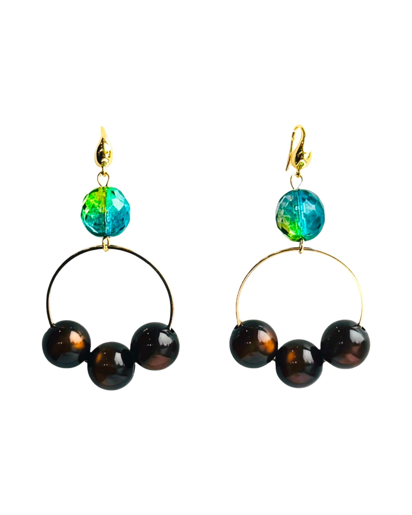 Cherie peacock green + mocca drop hoops
