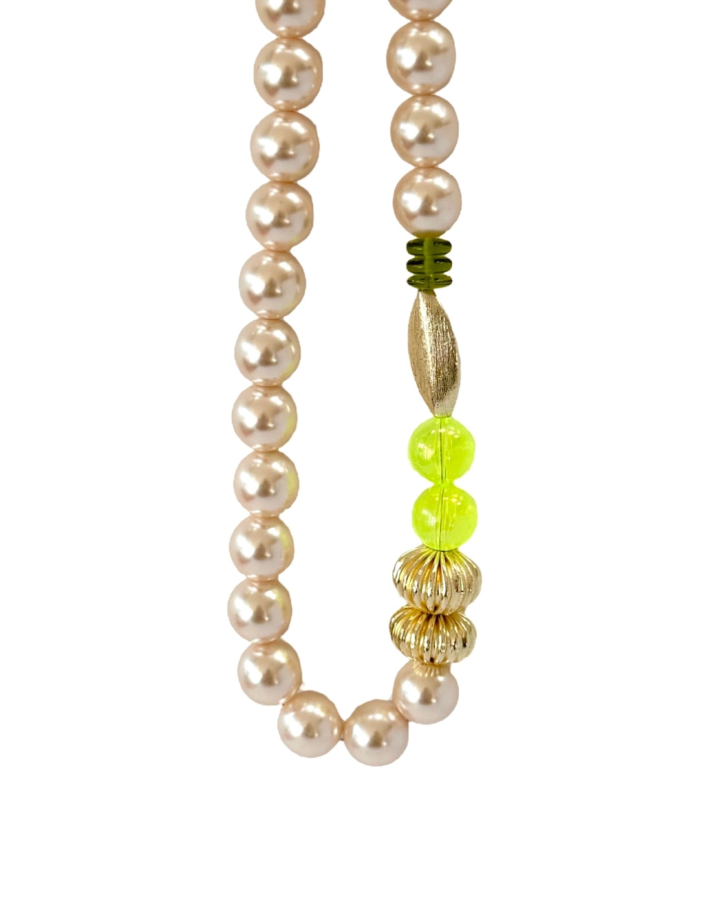 Petula softest yellow crystal pearl, soft neon pop + gold necklace