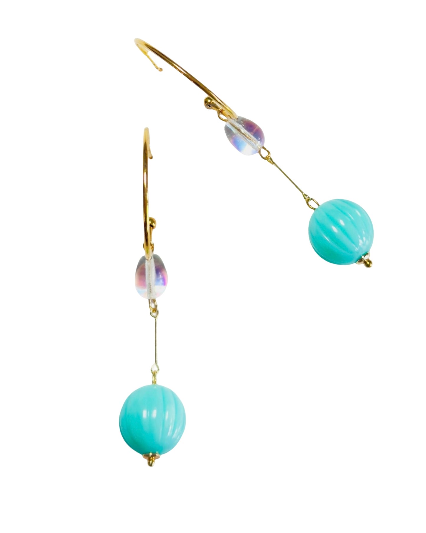 Azure seafoam + crystal drop hoop earrings