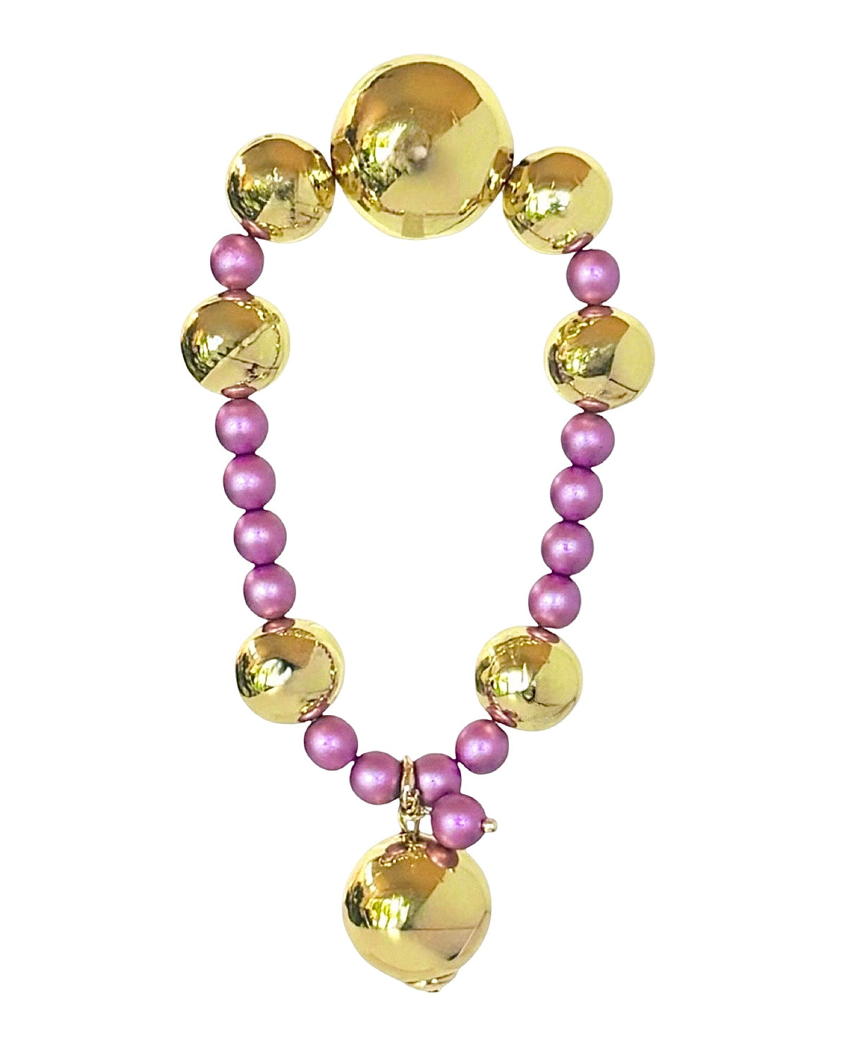 Lily Lulu Gold + metallic crystal purple pearl bracelet, drop gold charm