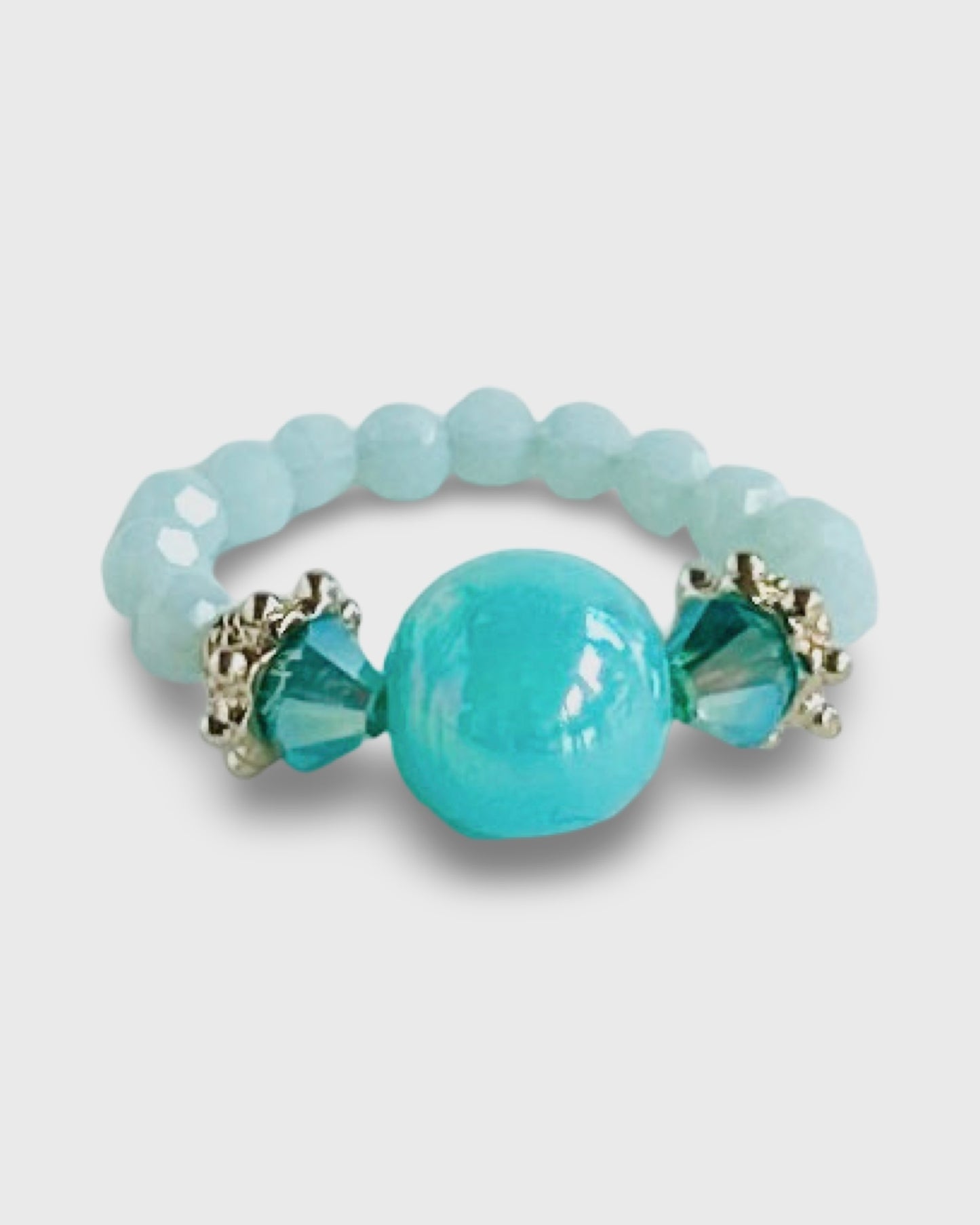Azure ocean bead + crystal ring