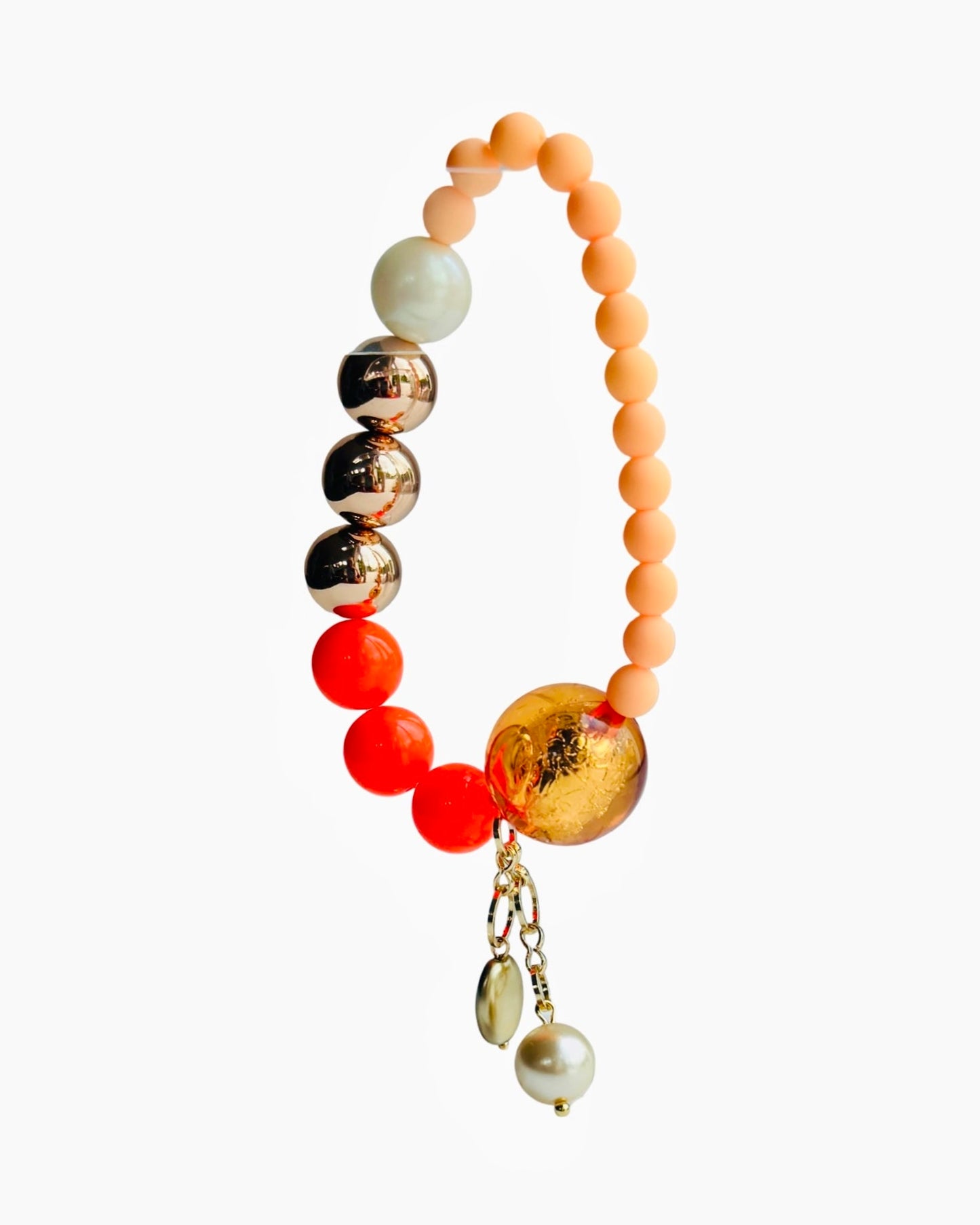 Neona tango twist crystal, gold, crystal pearl beaded bracelet, drop charms