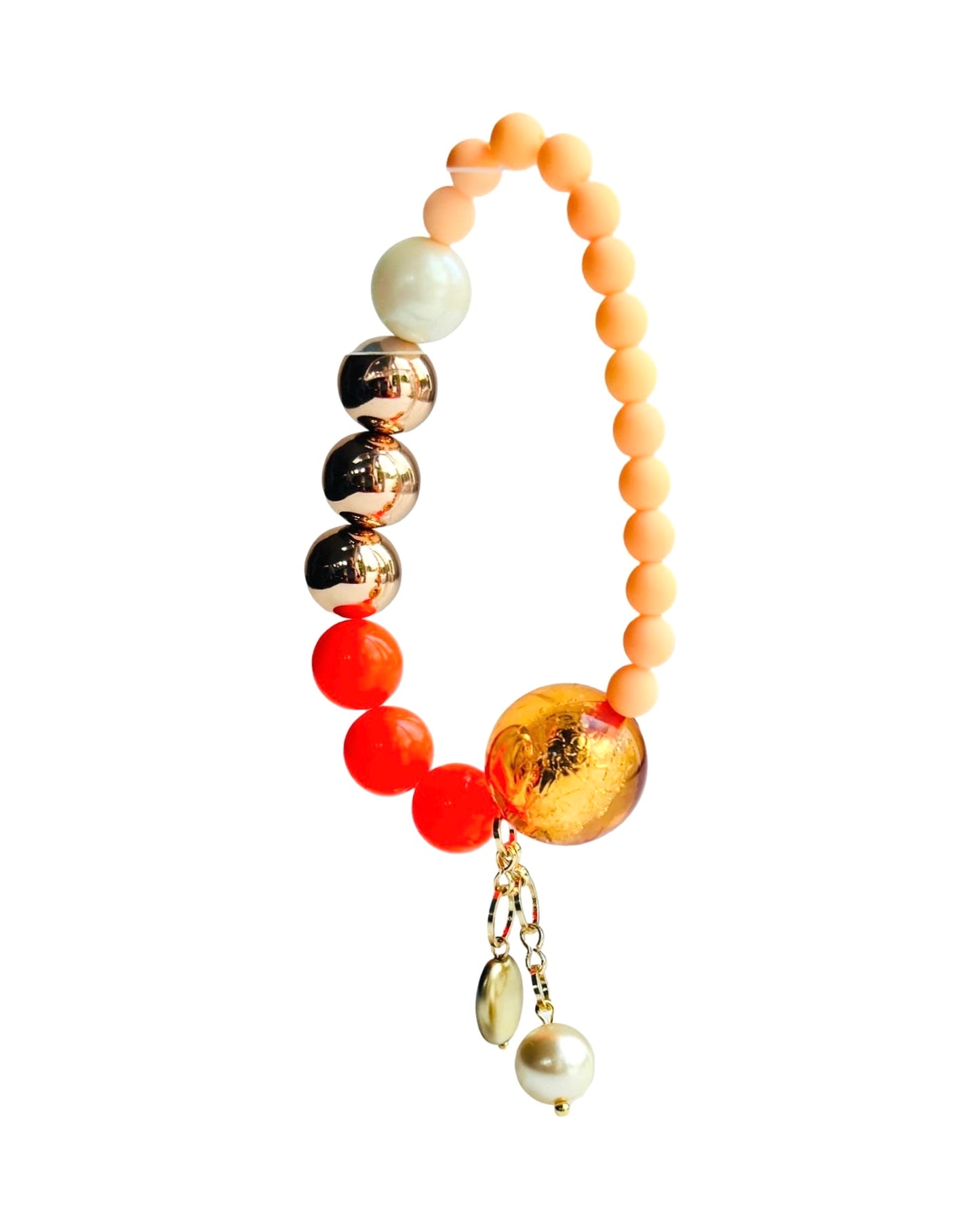 Neona tango twist crystal, gold, crystal pearl beaded bracelet, drop charms