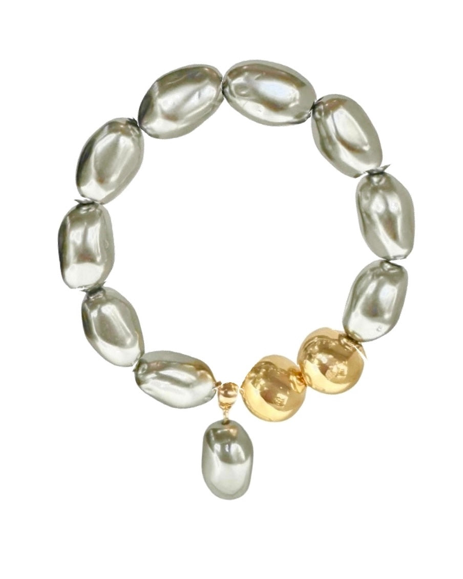Alba Japanese lucite vintage grey pearl + gold bracelet