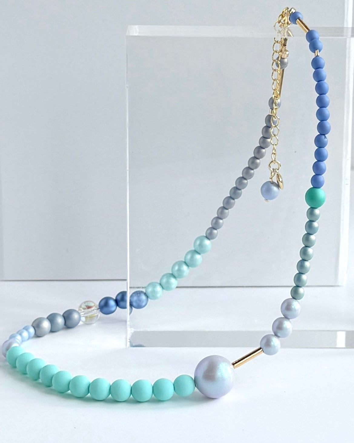 Rainbow princess true blue crystal beaded necklace