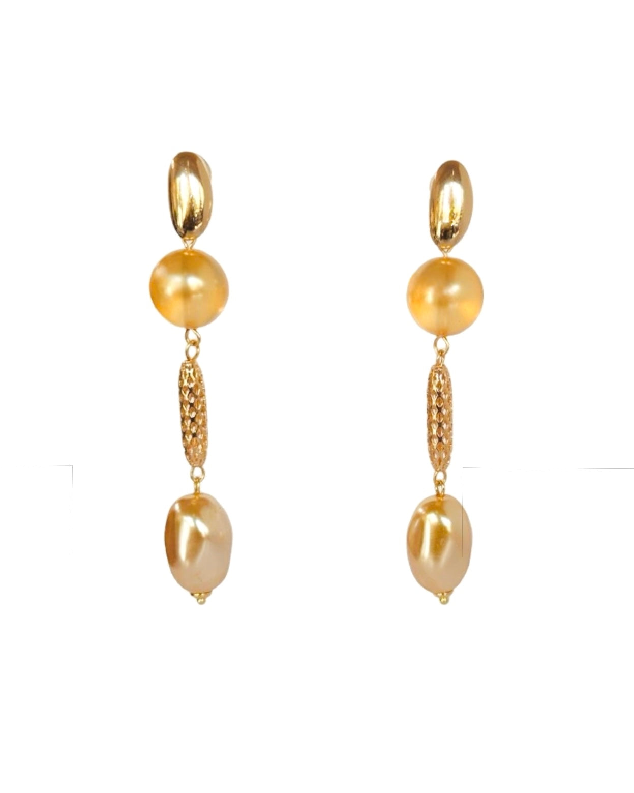 Juliette bejewelled gold crystal, pearl gold long drop earrings