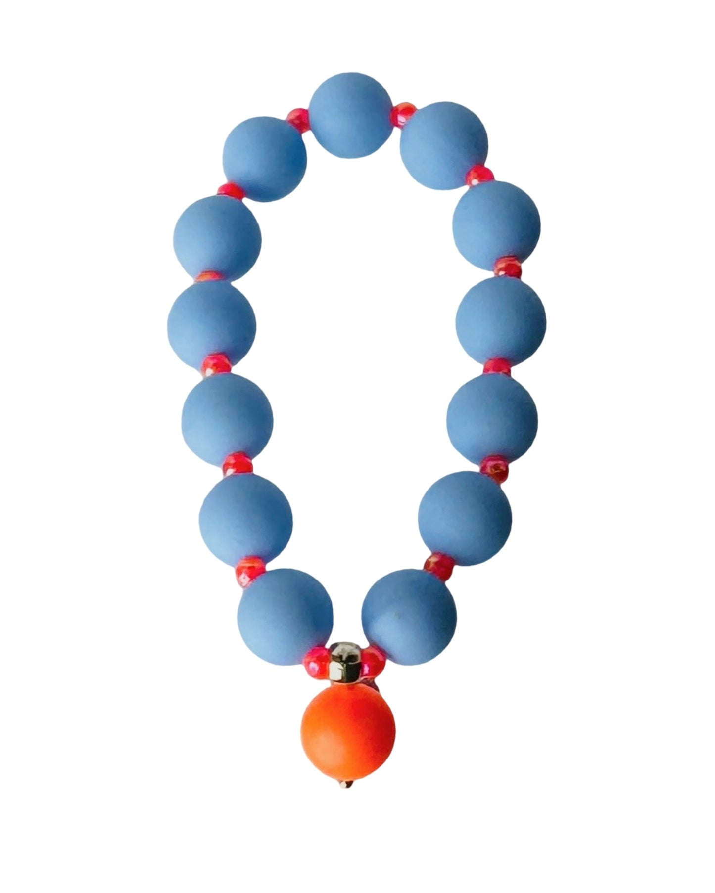 Beau bracelet in blue + neon orange, neon orange crystal pearl charm