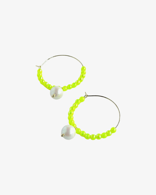 Colour pop neon yellow + pearl drop earrings
