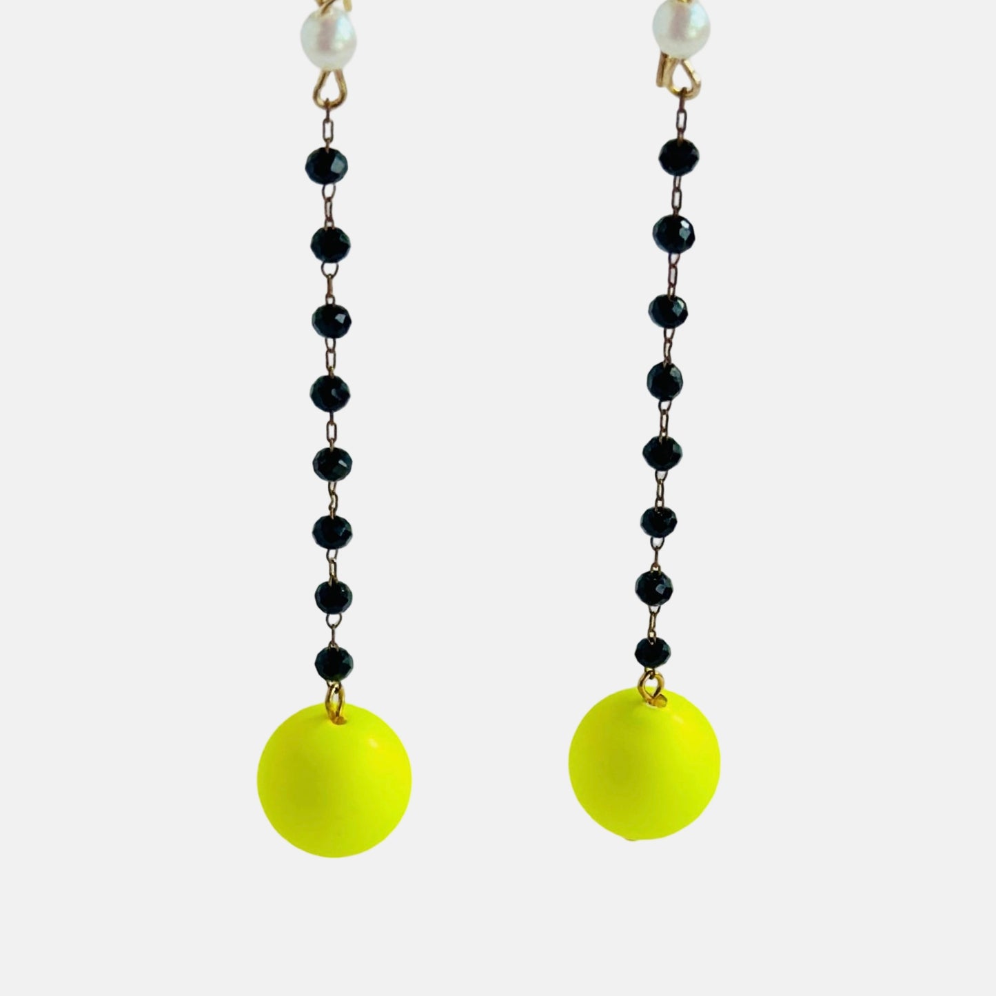 Lila black + neon yellow + pearl drop earrings