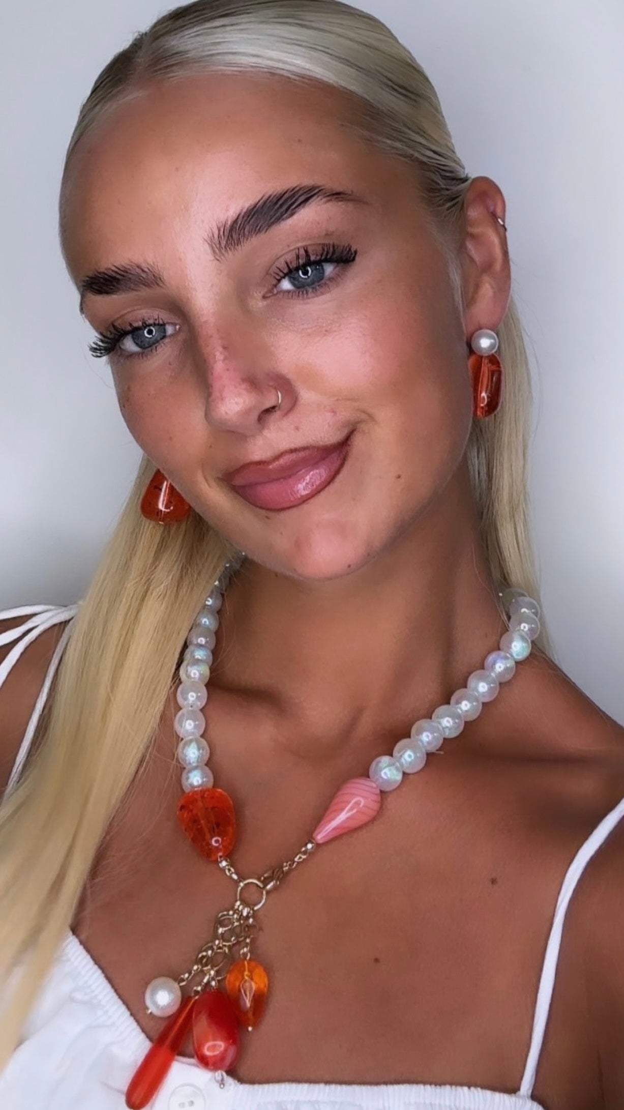 Annika sunset orange vintage + lucite drop necklace