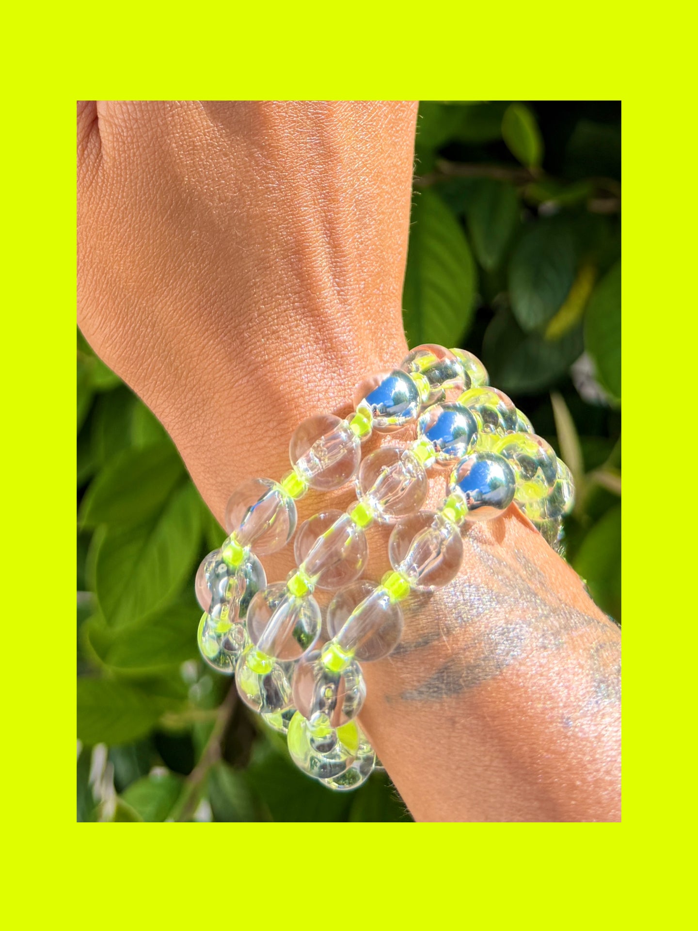 Lemon Pop Clear + Silver Beaded Bracelet