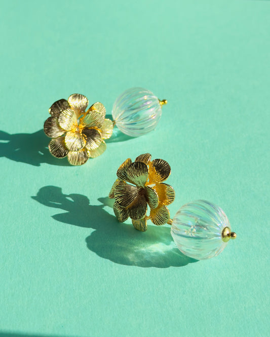 Gloria gold floral, vintage beaded earrings