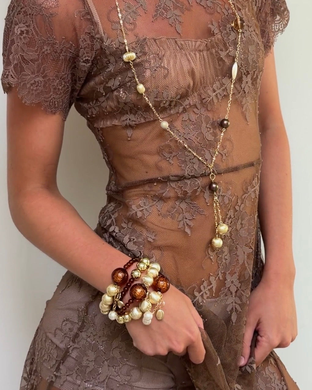 Queenie Aubergine Champagne & Gold Long Drop Necklace