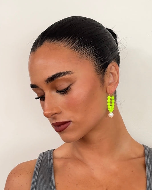 Colour Queen Crystal Pearl neon green hoop earrings