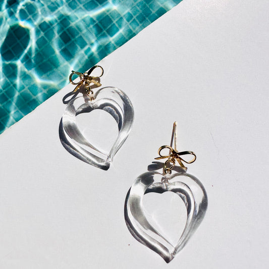 Vintage love heart + bow earrings