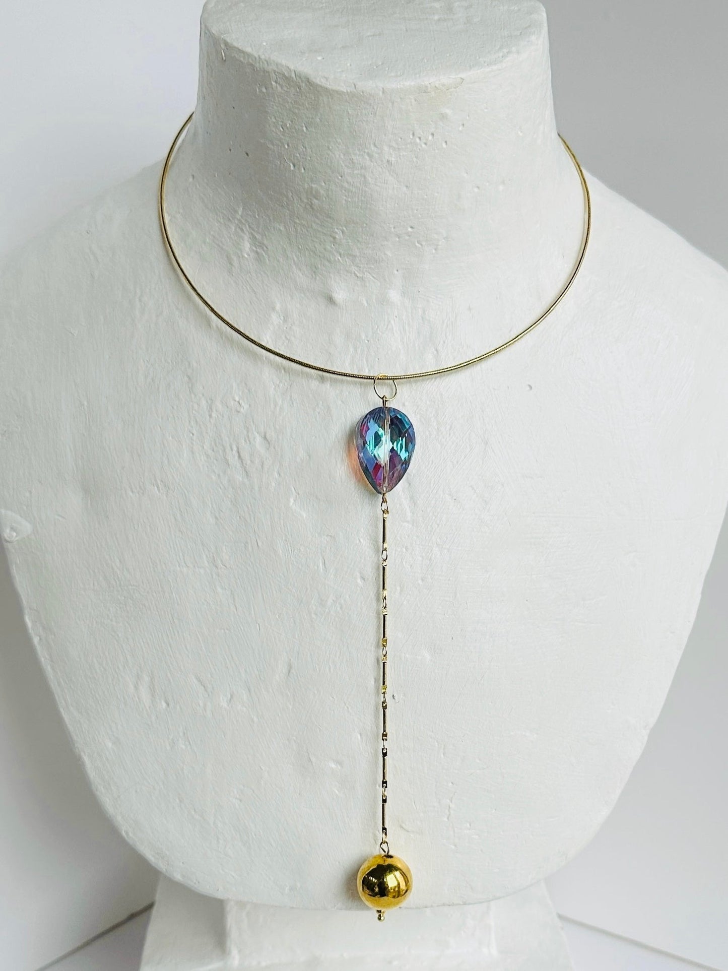 Ella gold collar with crystal + vintage gold ball drop pendant