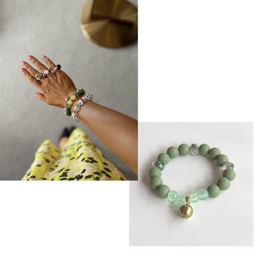 Olive Crush bead + crystal bracelet