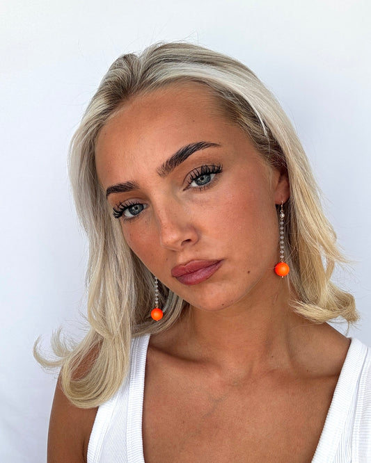 Lila neon pop crystal pearl drop earrings