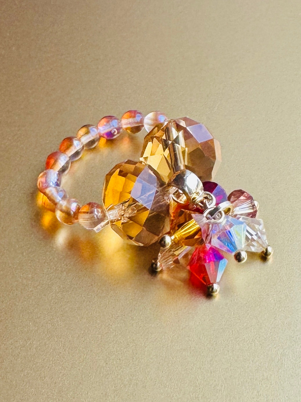 Aurora amber crystal charm ring