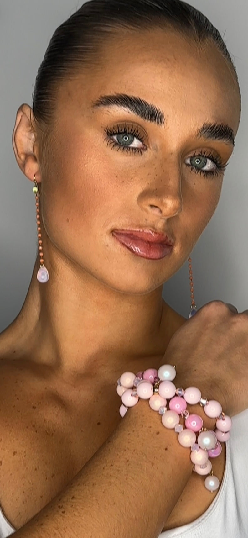 Rosie drop earrings in candy floss pink