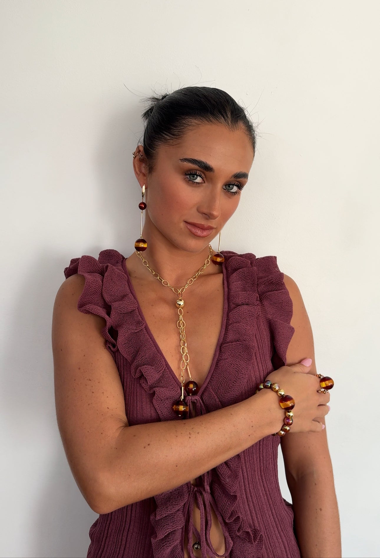 Golden ember double drop necklace