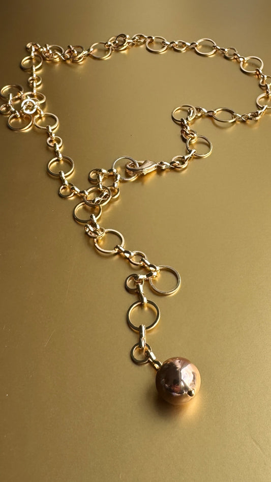 Gold darling drop rose gold ball necklace