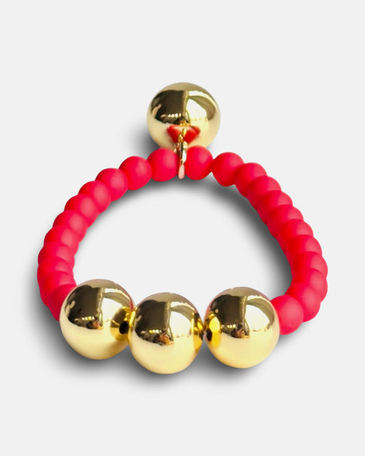 Betty boo coral red crystal pearl gold beaded bracelet