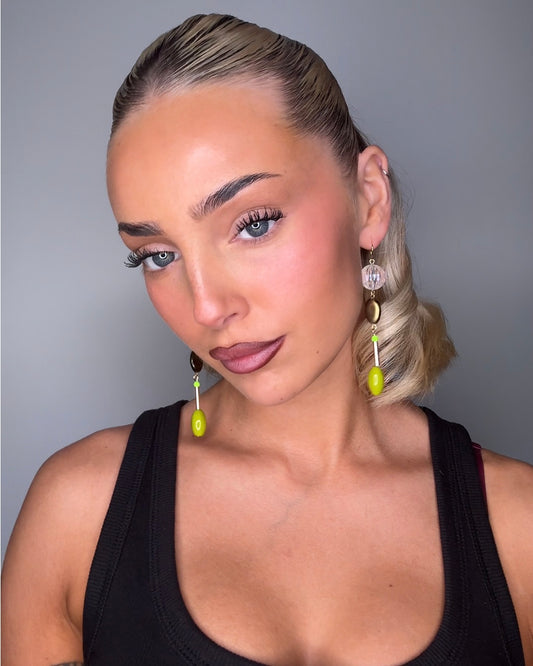 Pip pistachio crystal, vintage, beaded drop earrings