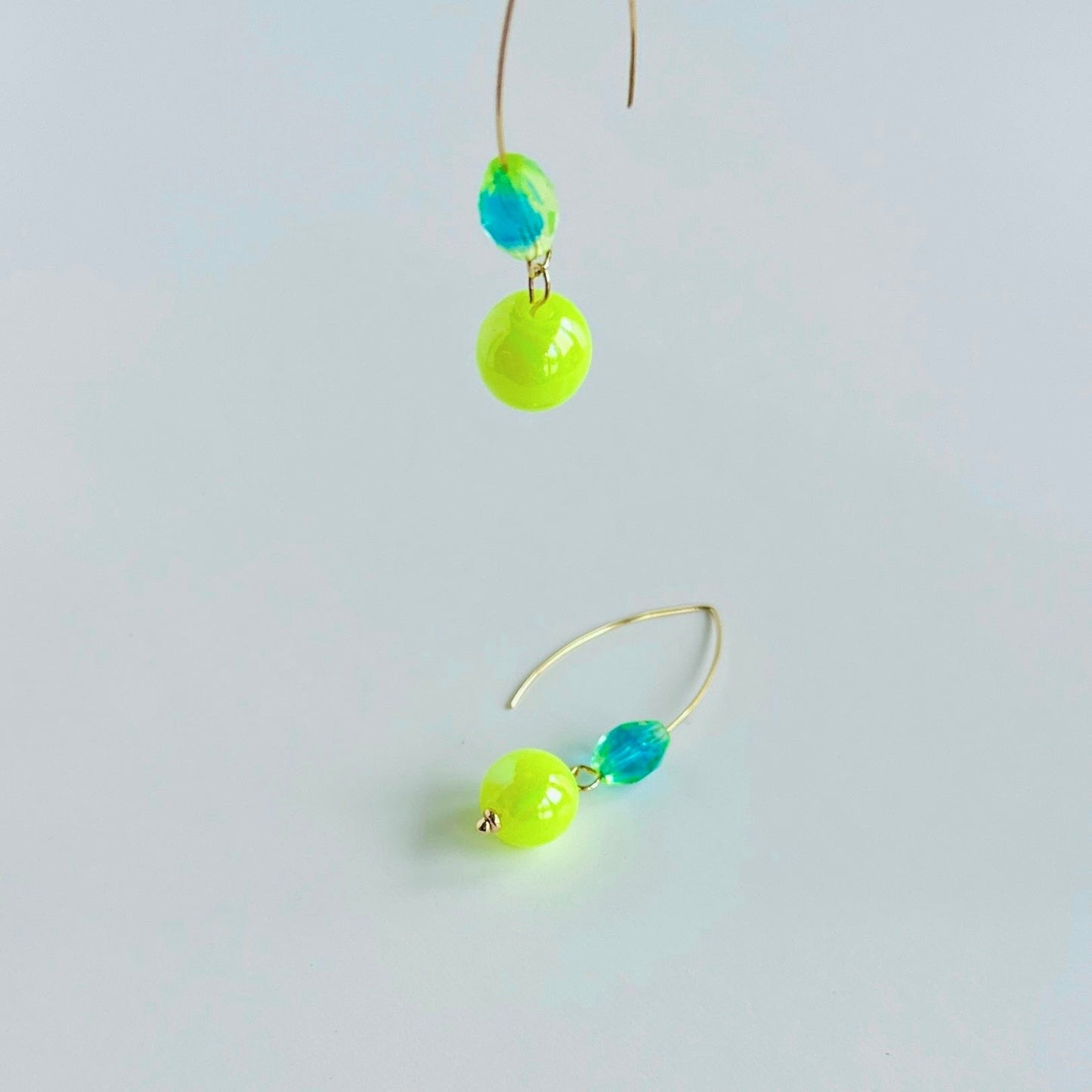 Bobbi drop earrings in neon lemon + turquoise crystals