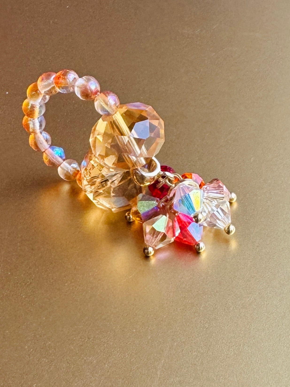 Aurora amber crystal charm ring