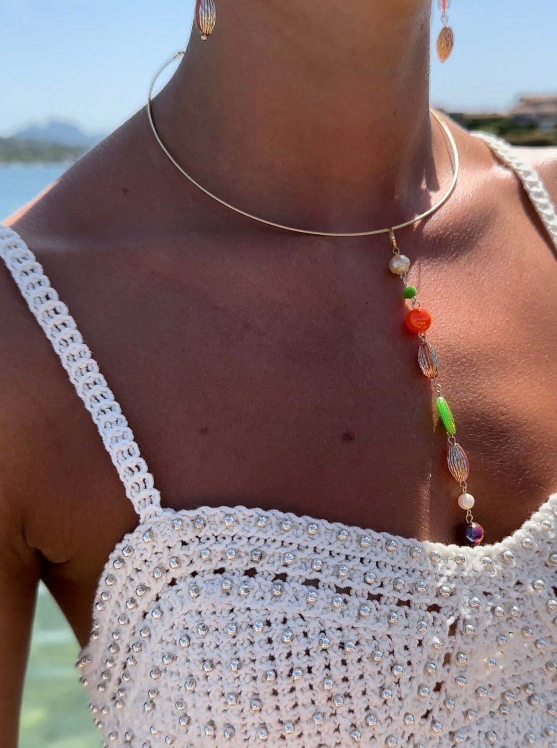 Peaches + green drop gold chocker