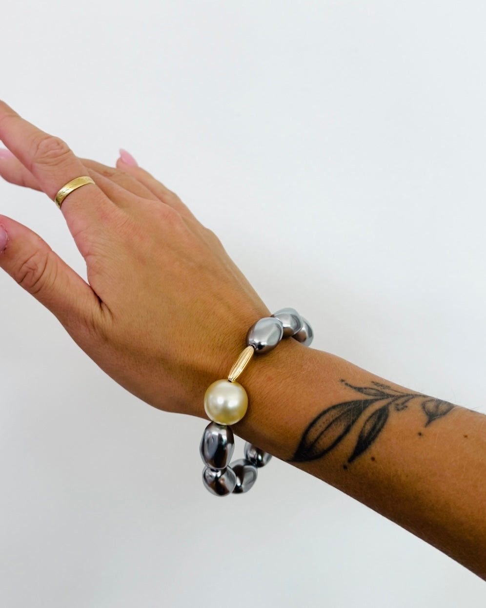 Juliette bejewelled vintage Japanese vintage lucite pearl, vanilla crystal gold drop bracelet