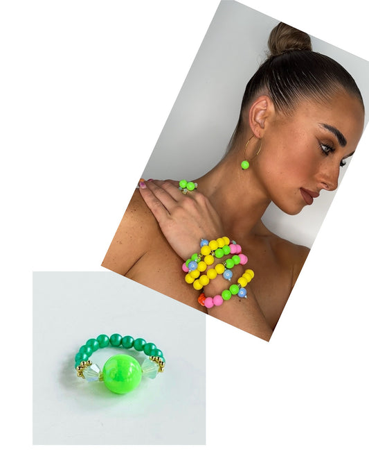 Acid green neon pop + crystal ring