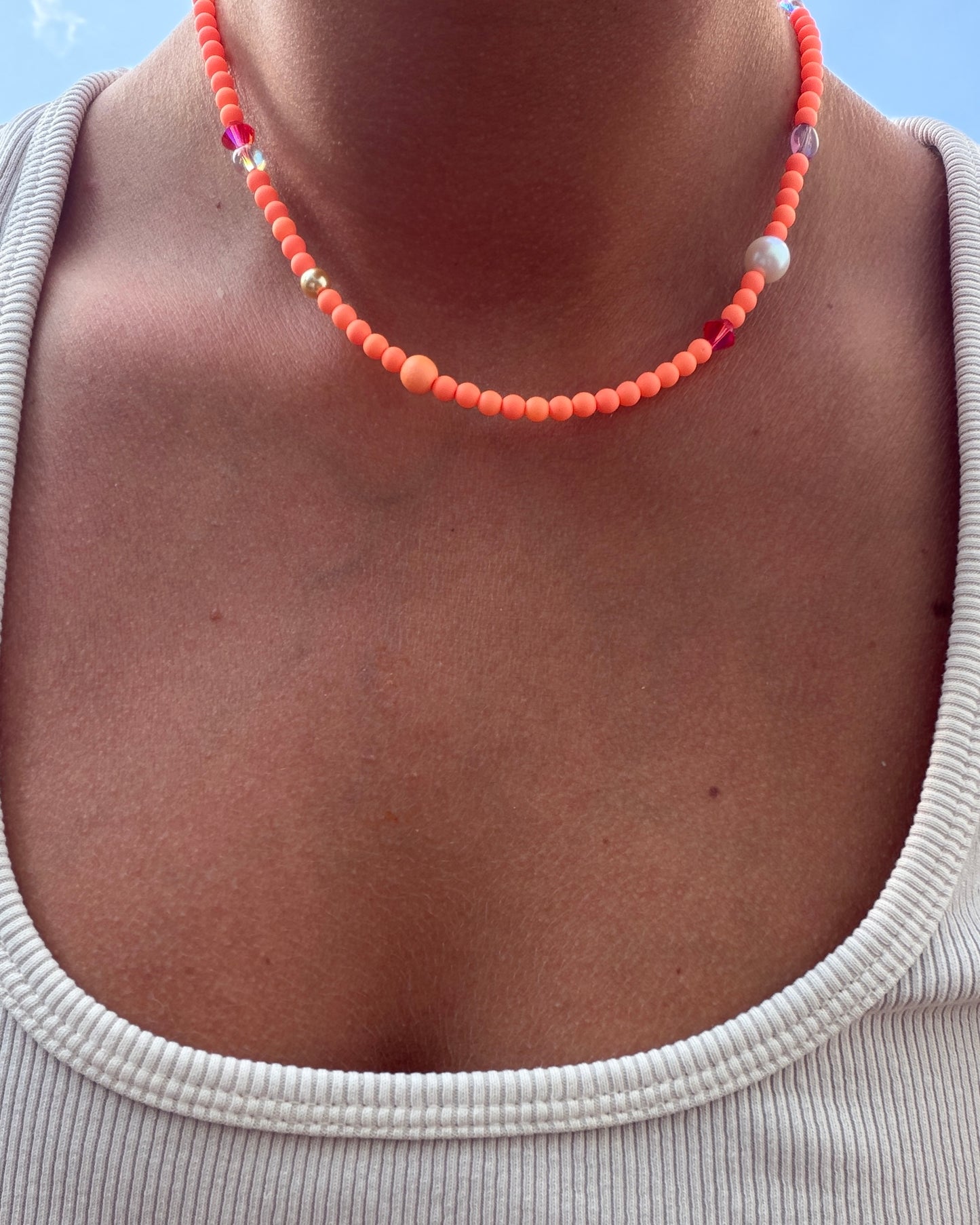 Sherbet Drop Neon Peach Necklace
