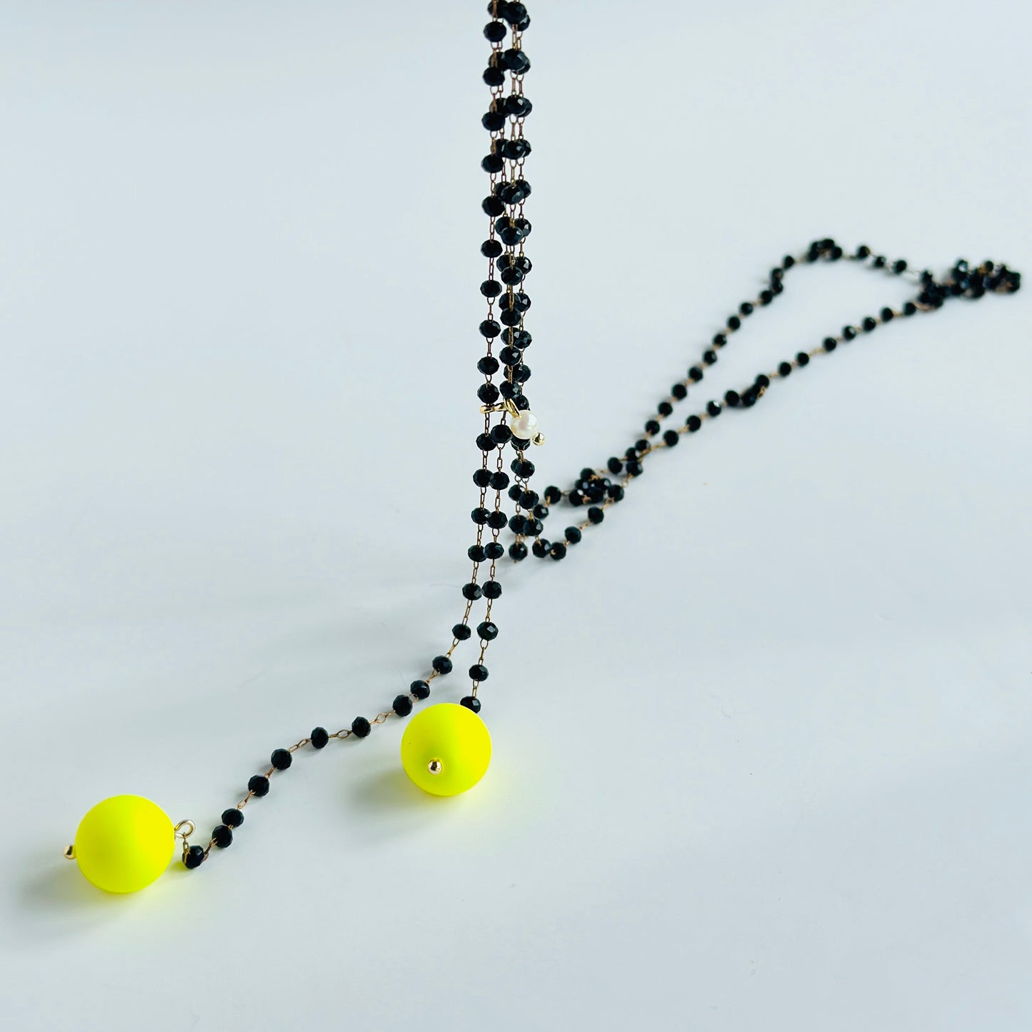 Lia necklace in black + neon yellow Austrian crystal pearls