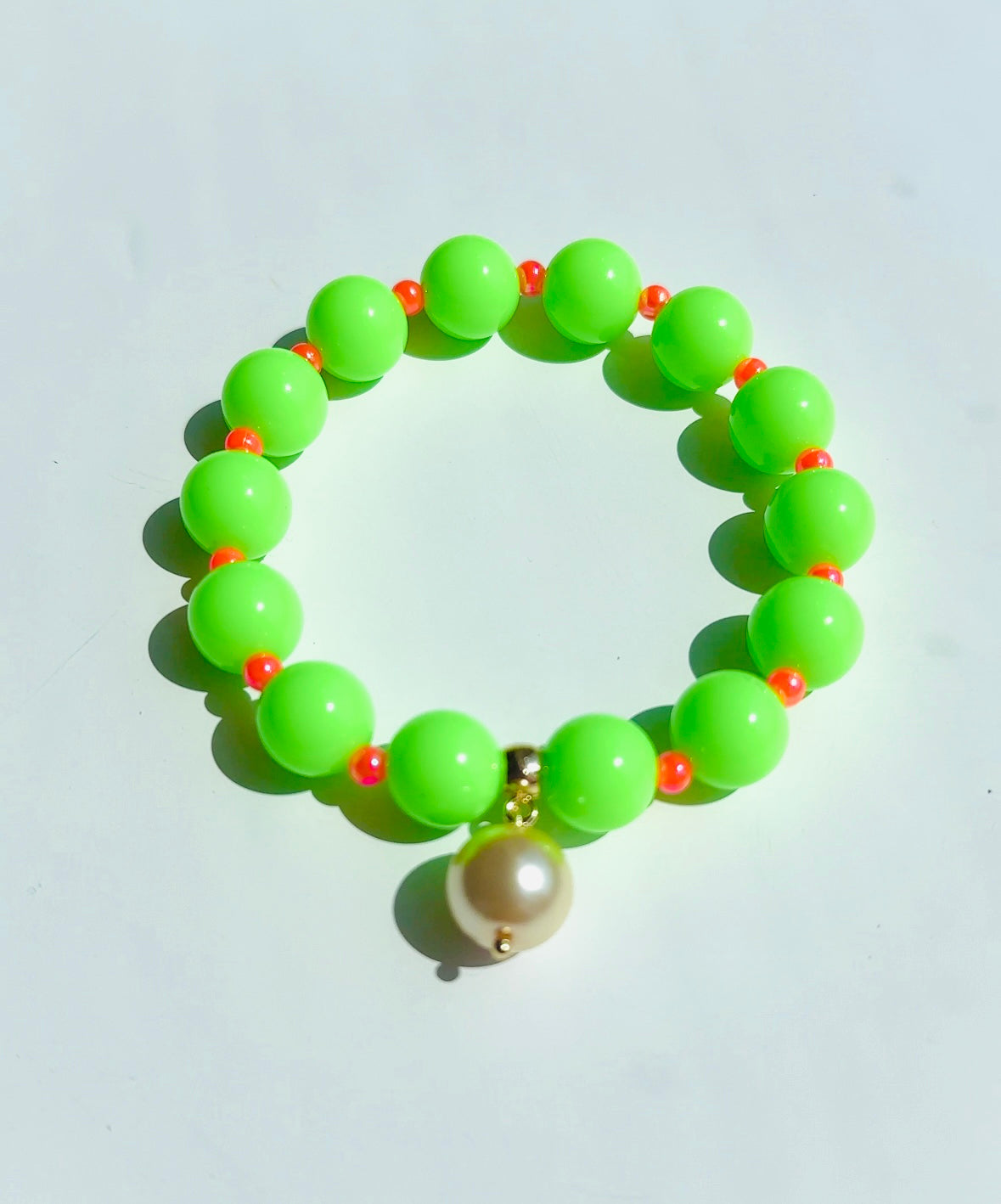 Beau neon green + pearl charm bracelet