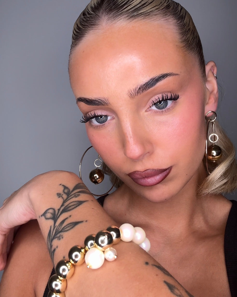 Bambi gold + cream iridescent crystal pearl beaded multi charm bracelet