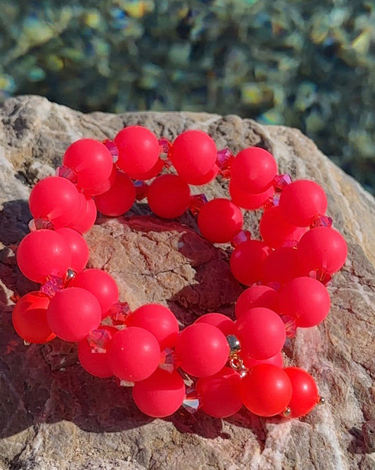 Bea neon strawberry + Austrian crystal beaded bracelet