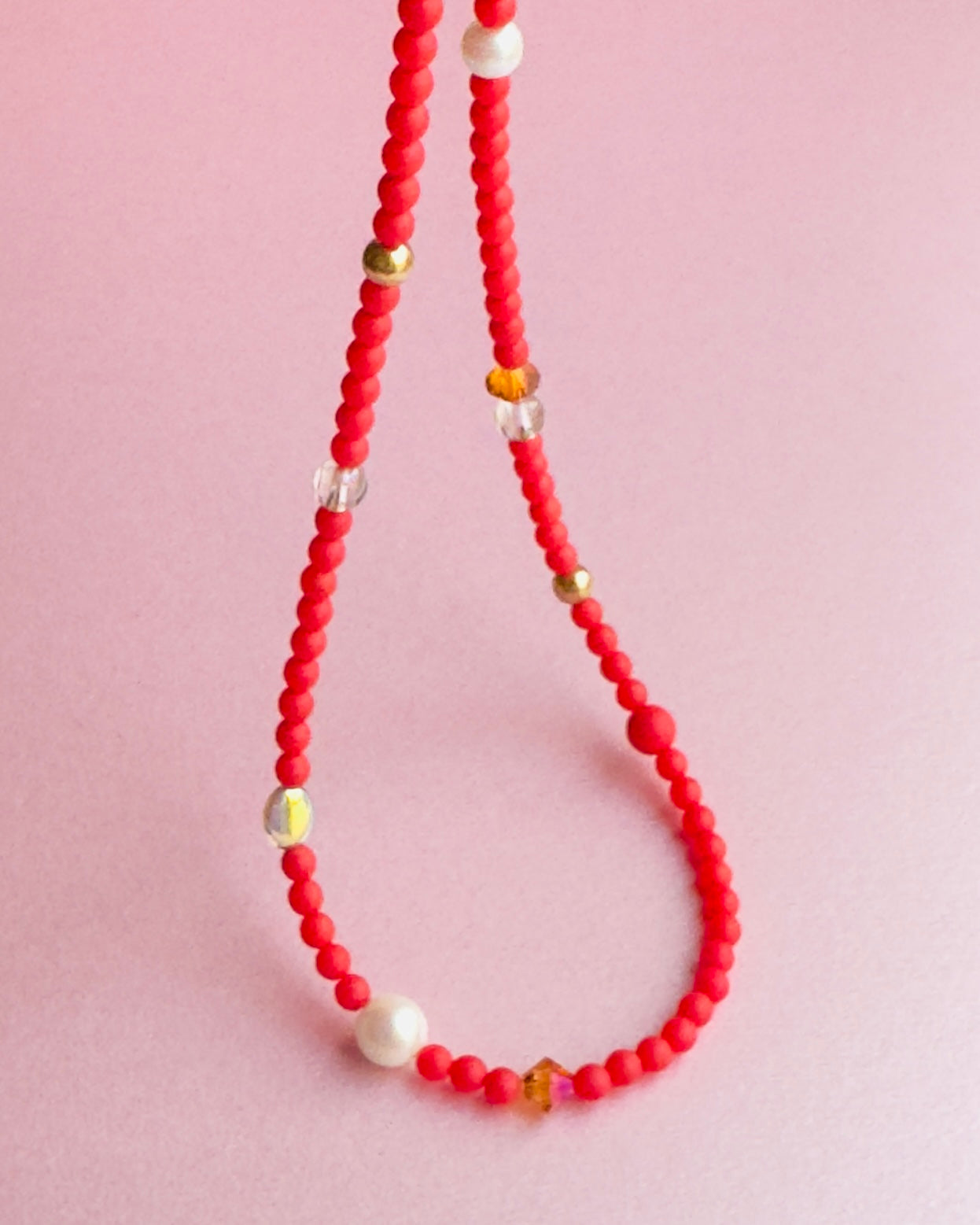 Sherbet drop coral red crystal pearl chocker