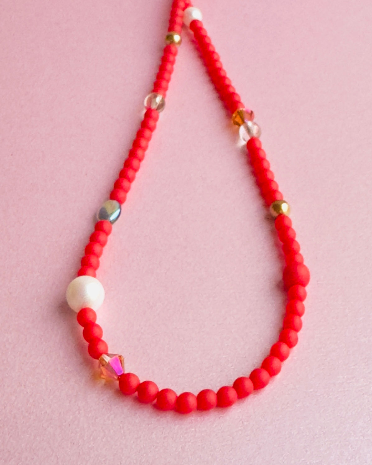 Sherbet drop coral red crystal pearl chocker