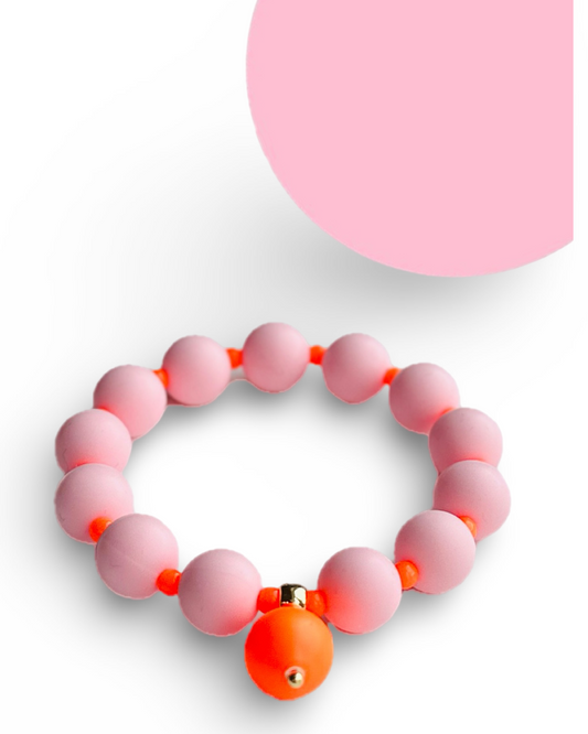 Beau bracelet in pink + orange with neon orange pearl charm